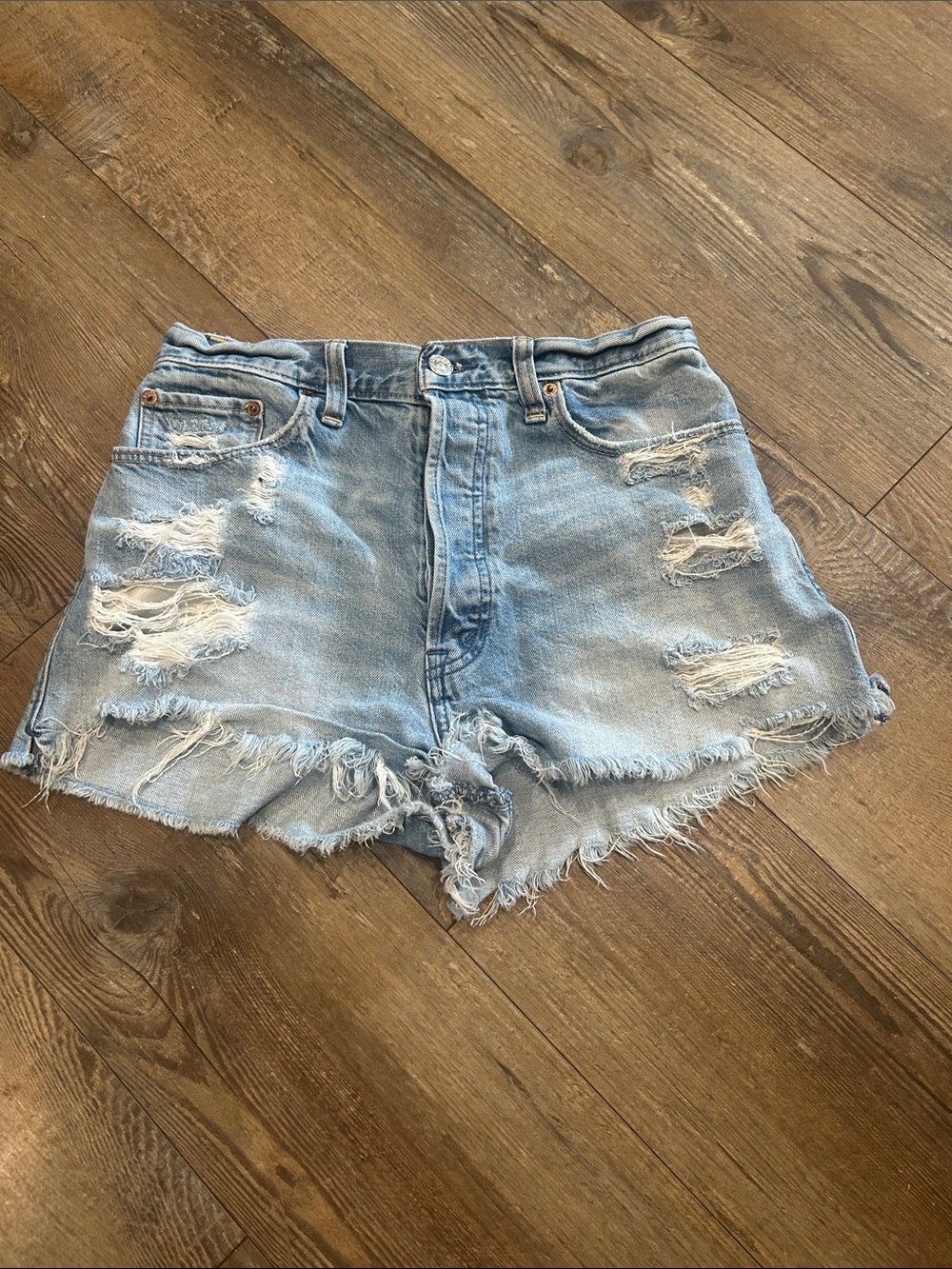 Abercrombie & Fitch Light Wash Distressed Denim Shorts